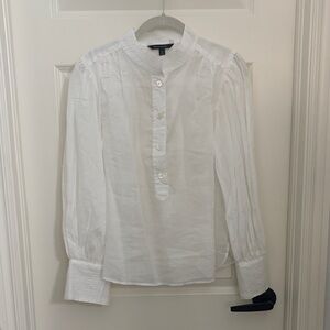 Banana Republic White Pintuck Mandarin Collar Poet Blouse
